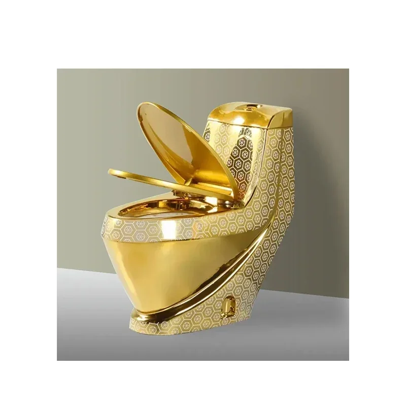 

Electroplated S-shaped trap integrated ceramic gold toilet set bathroom sanitary ware gold toilet