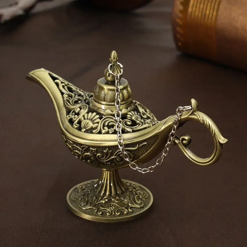 مصباح سحري تقليدي علاء الدين لديكور المنزل ، زخارف حكاية خرافية ، لعبة عتيقة ، وعاء شاي ، مفرغ