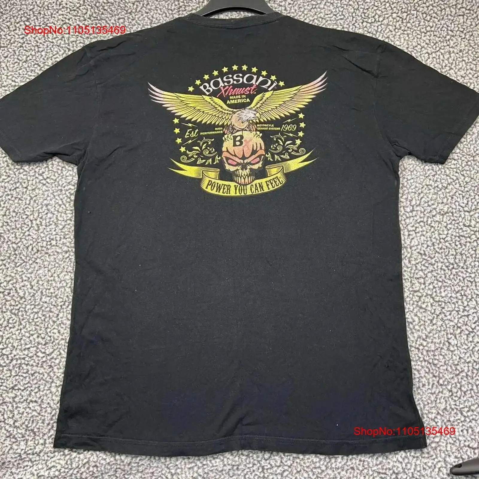 Bassani Exhaust Eagle T Shirt Men XXL Black  Crew Neck 2XL vintage Washed Stretched Slightly designer clothes graphic Soft