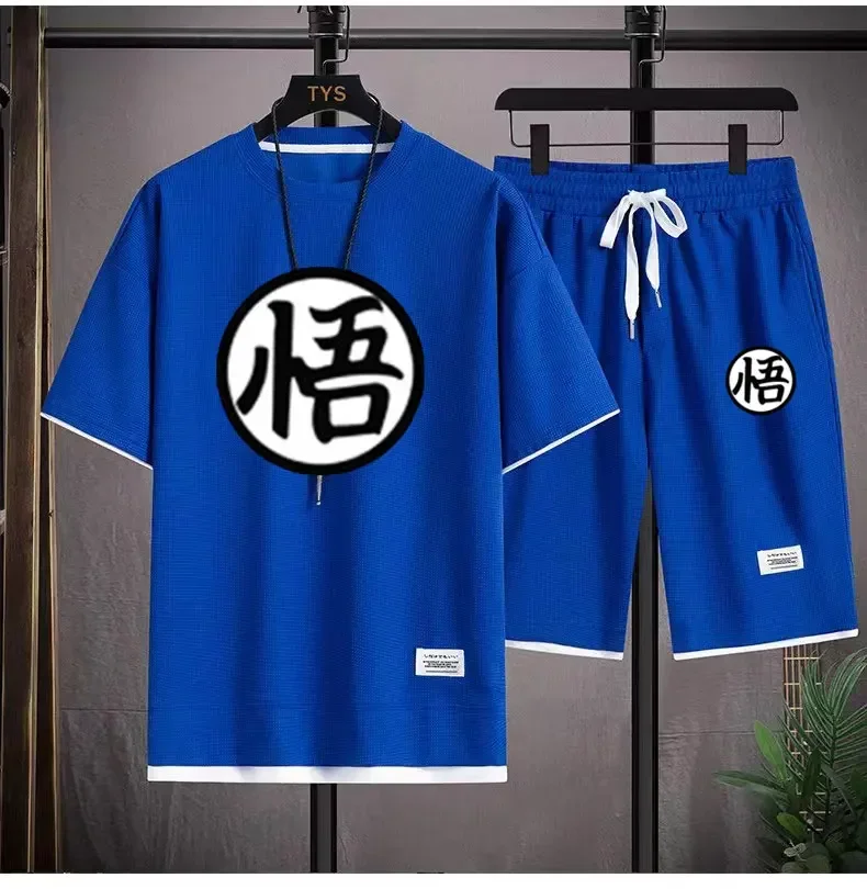 Ropa deportiva de anime para hombre, conjunto de camiseta y pantalones cortos de Son Goku, ropa deportiva de dos piezas, conjunto informal y transpirable