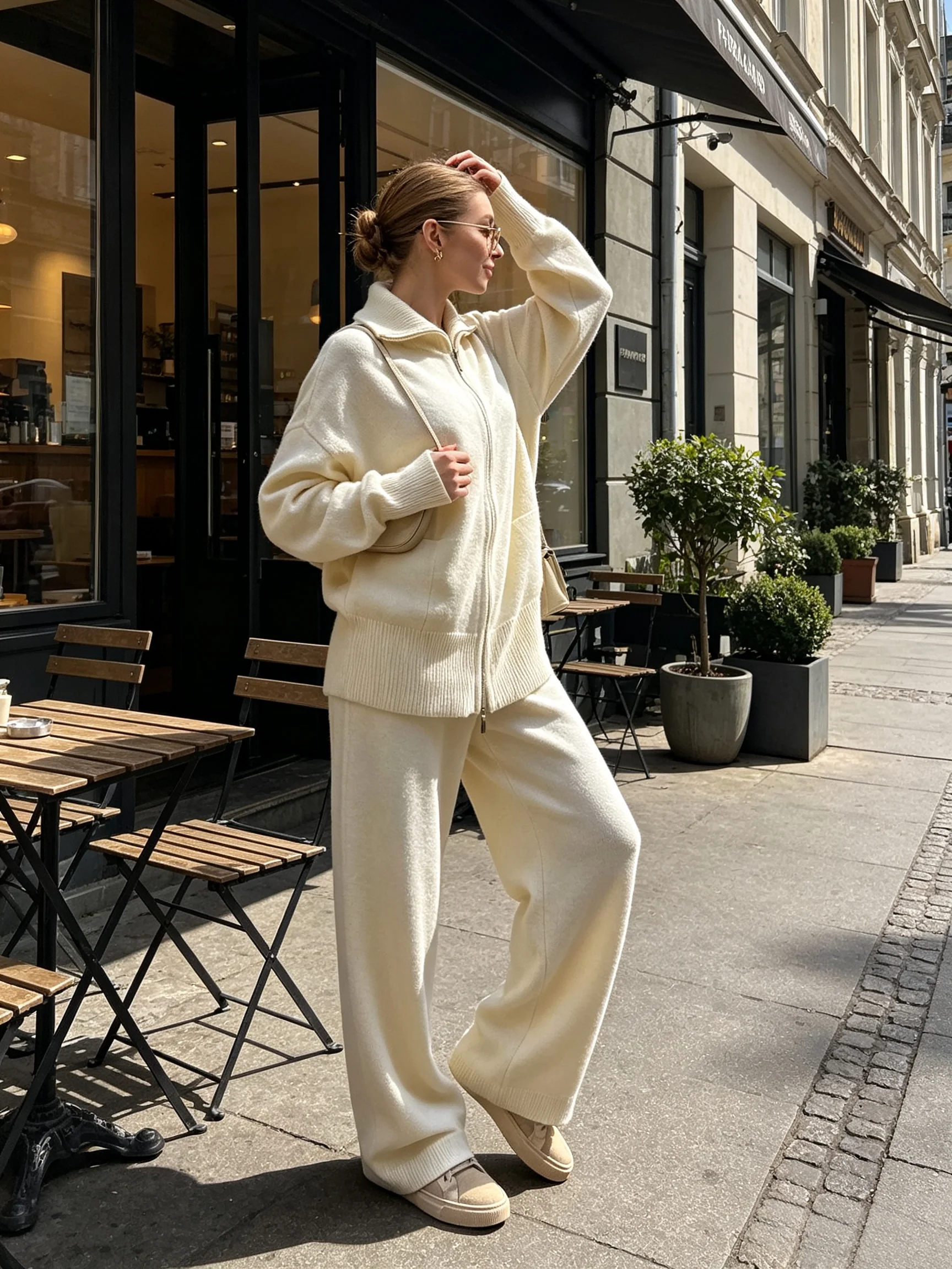 Wolfeel Women's European and American Winter Zipper Design Top and Pants Set Suitable for Daily Commuting Two-piece Outfit