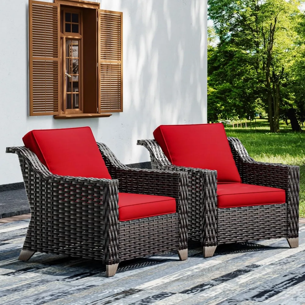 

One set of two terrace chairs, outdoor rattan furniture, wide armrests and thick cushions, upgraded to a larger size