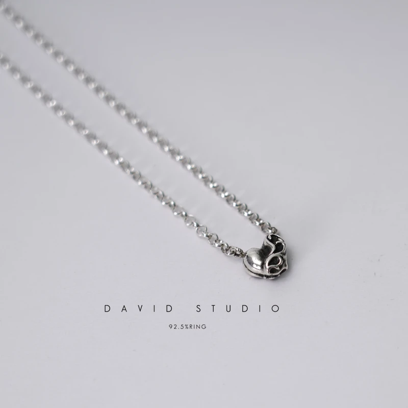 Heart vine short clavicle chain 925 sterling silver female heart shape heart pendant necklace retro