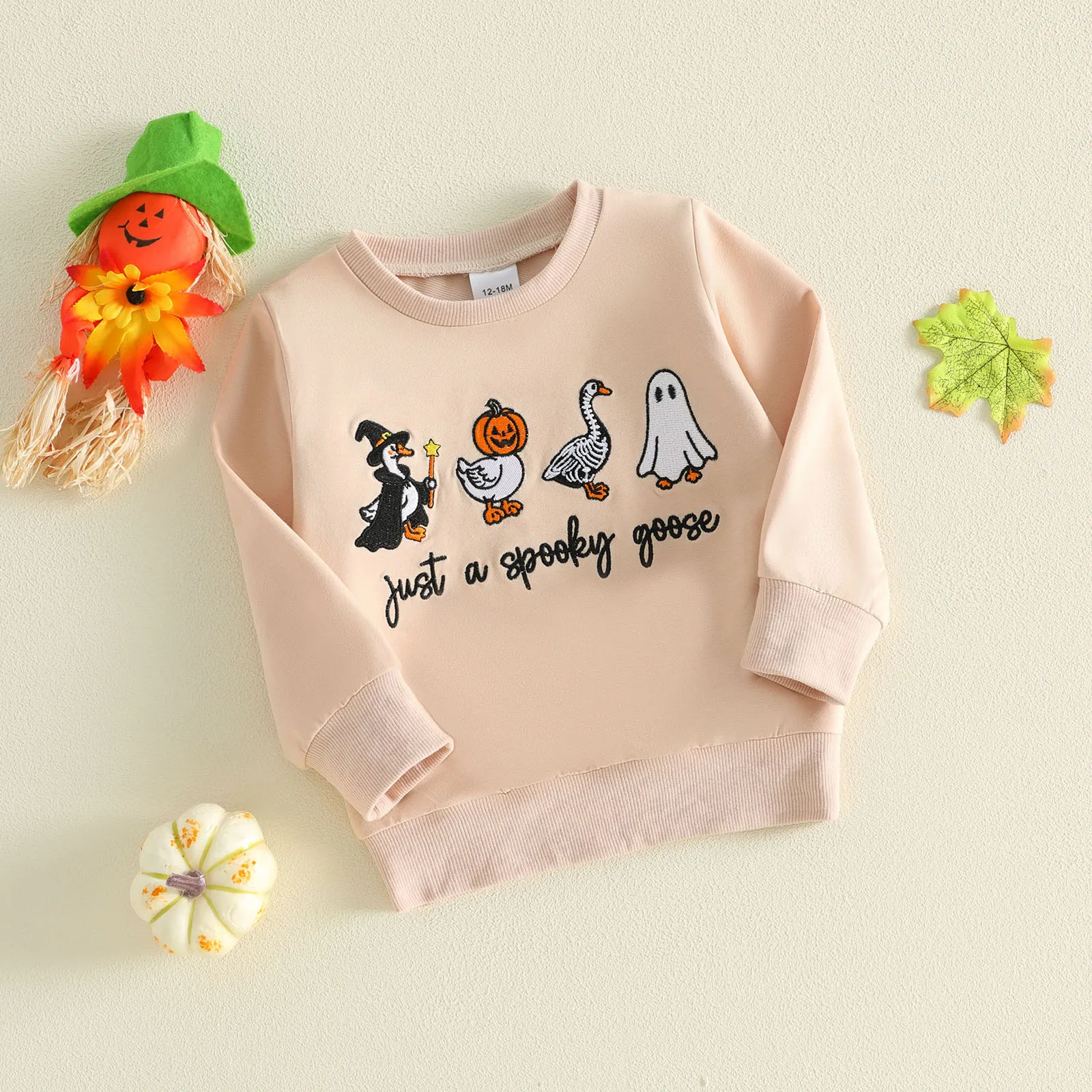 1-5YToddler Boy Halloween Sweatshirt Tops Pumpkin Ghost Embroidery Crew Neck Sweatshirts Tops Halloween Costume