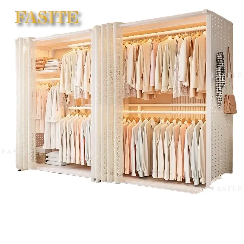 For Bedroom Simple Metal Wardrobe Full Steel Frame Assembly Hole Board Strong Durable Open Storage Cabinet Household