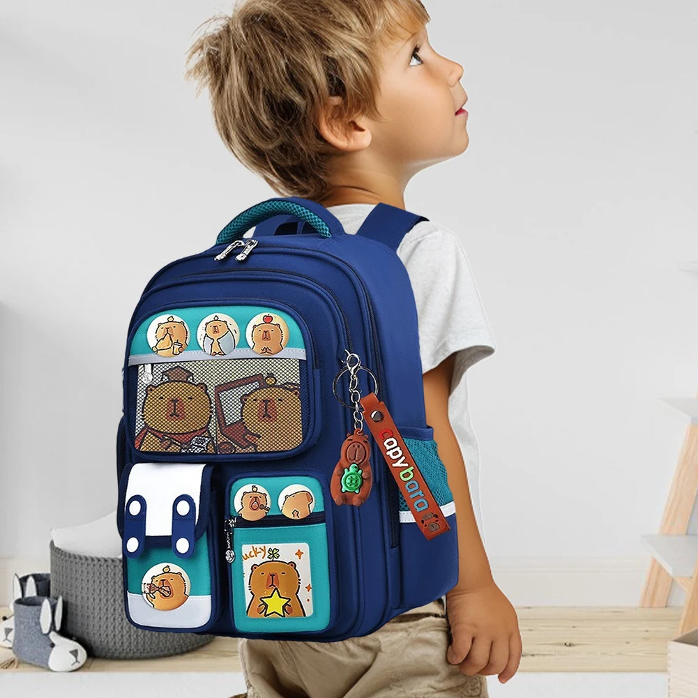 Tas Sekolah Capybara Kawaii Kapasitas Besar Ransel Harian Menggemaskan Multi Saku Kain Oxford Ransel Perjalanan Liburan