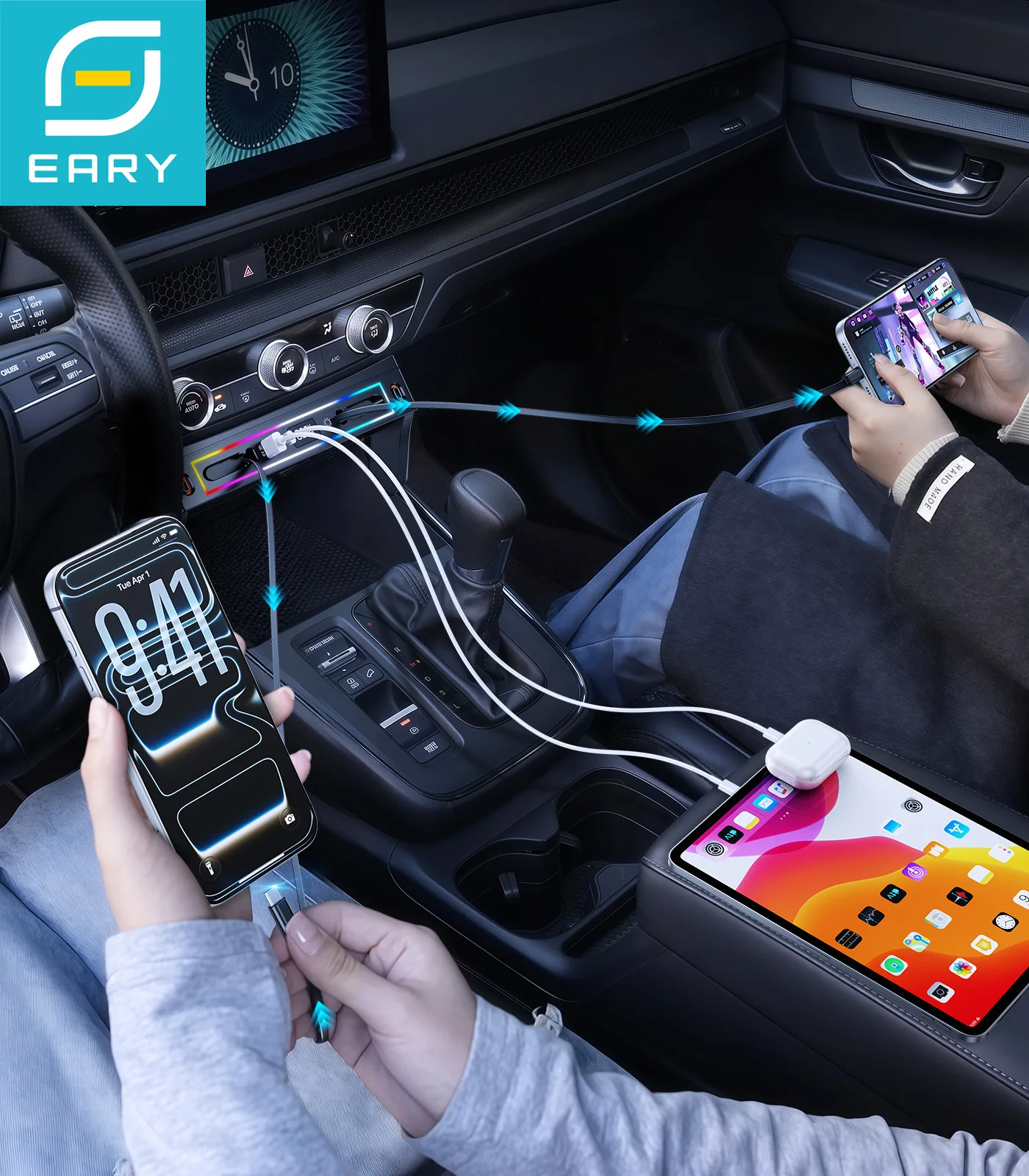 Eary Car Charger Compatible for Honda CRV Fast Charging for Honda CRV 2026 2025 2024 2023 Multi Port Retractable Docking Station