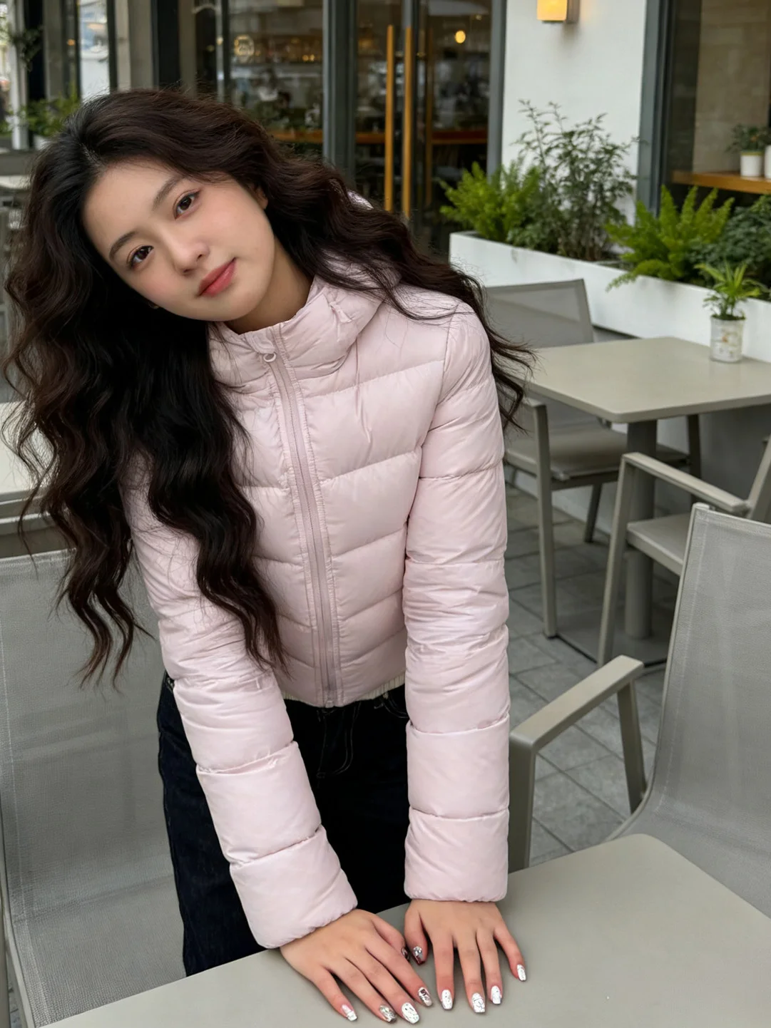 

Pink Thickened Hooded Cotton Jacket Stylish Versatile Winter Coat for Women Korean Fashion Trendy Straight Cut Long Sleeve Zi...
