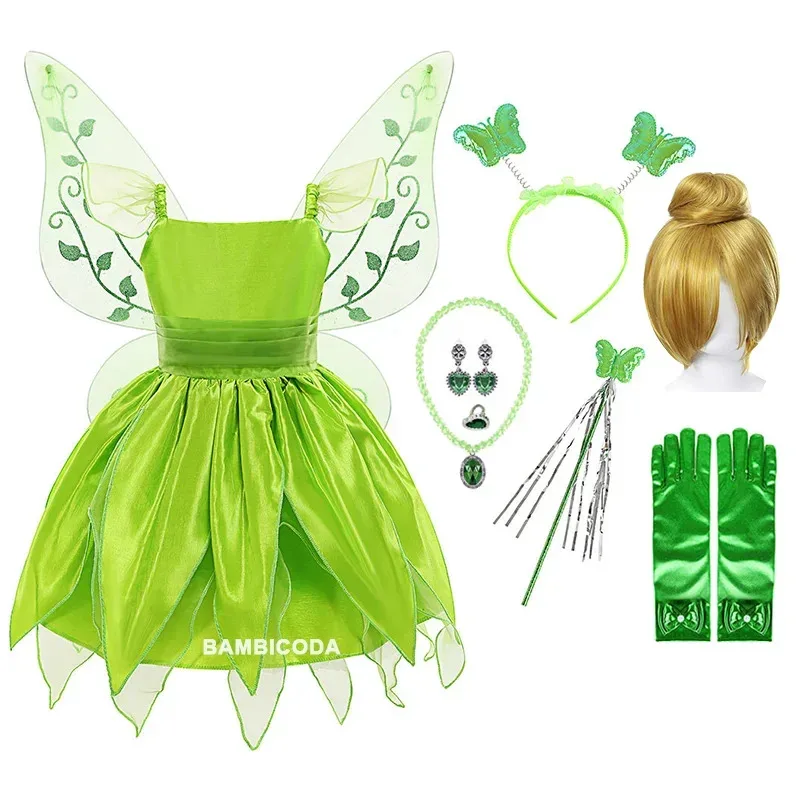 

Girls Flower Dress Up Princess Dress Wings Halloween Costume Elves Tinkerbell Tinker Bell Fairy Princess Cosplay Carnival Party