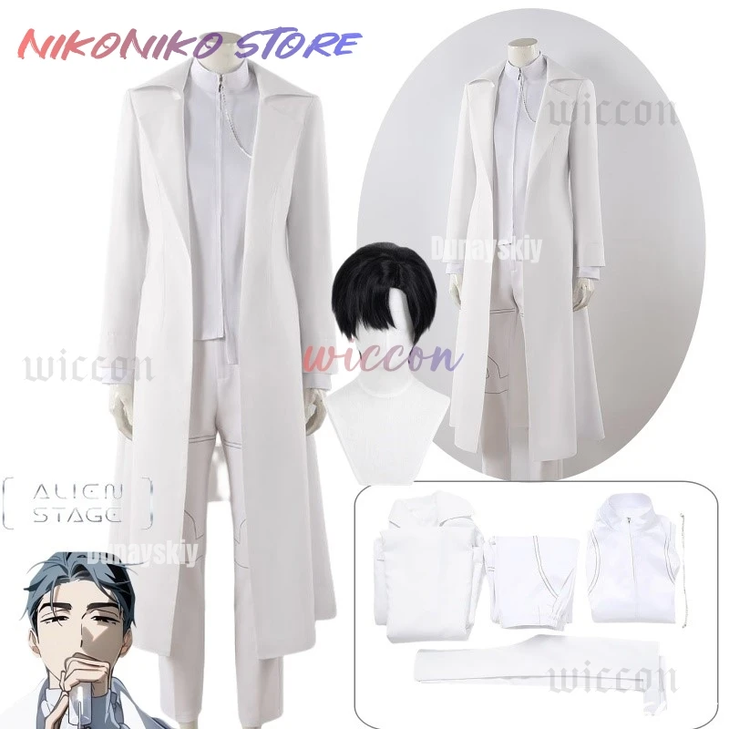 R6 إيفان تأثيري الغريبة المرحلة أنيمي الأبيض الحزن تأثيري شعر مستعار أسود لعب الأدوار السراويل حزام هالوين كرنفال طقم ملابس