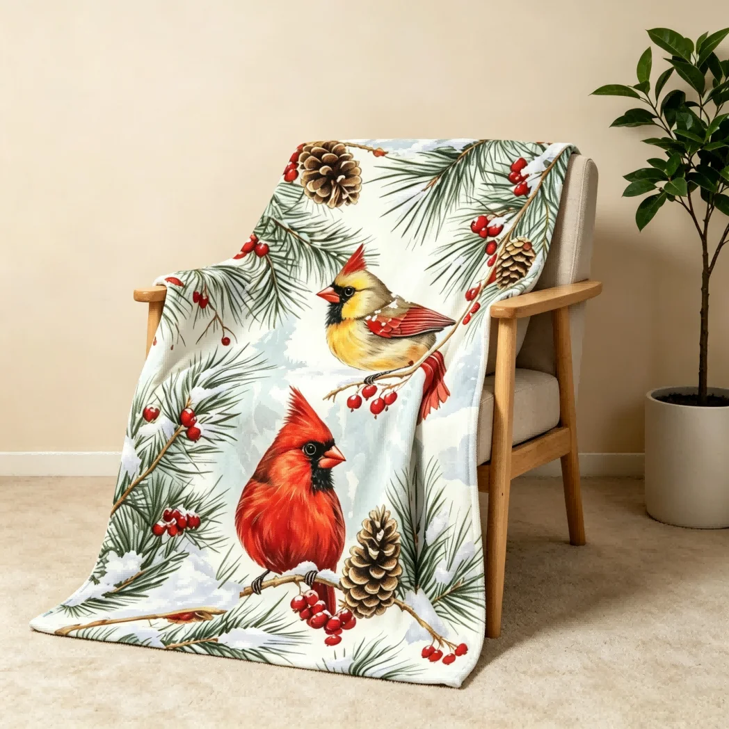 1pc Cute Red-billed bird pine blanket gift halloween x-mas flannel Blankets for girls boys festival deco gifts four season use