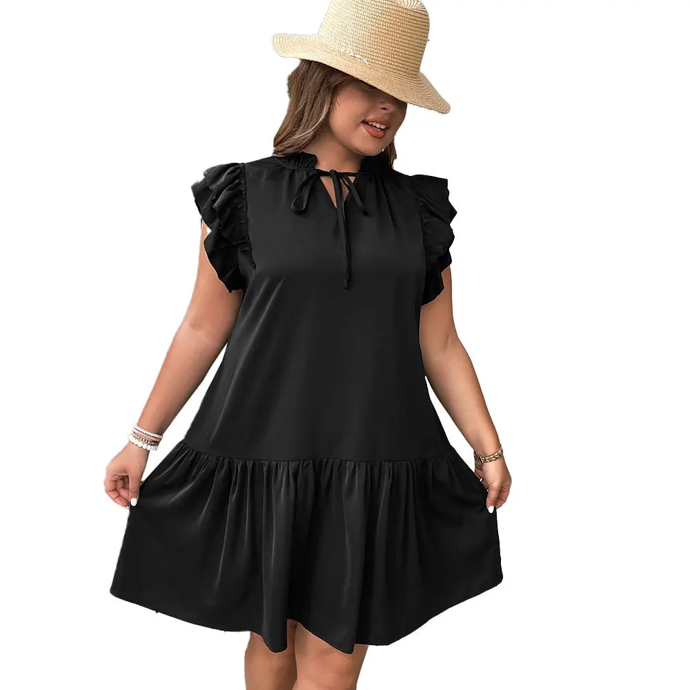 2024 Spring/Summer New European and American Large Size Dress Casual Lotus Collar Holiday Style Dress