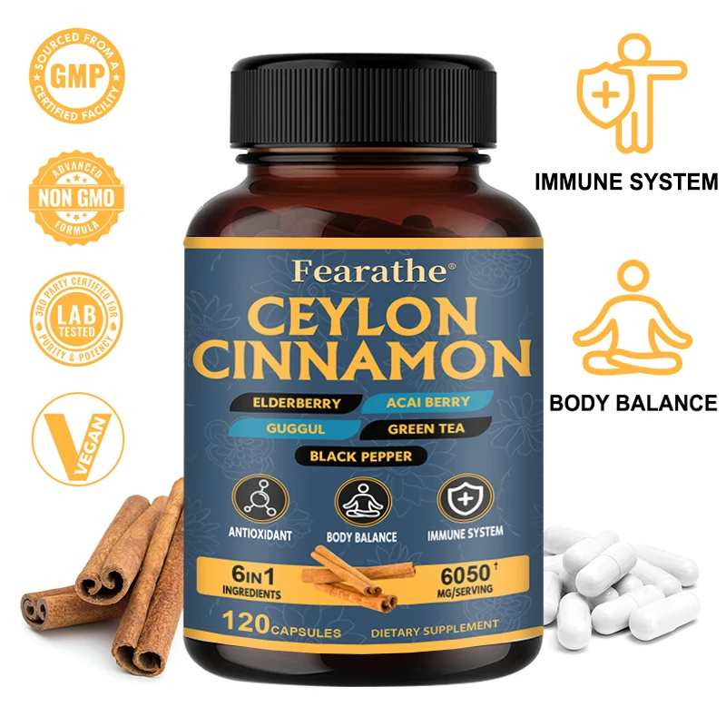 Organic Ceylon Cinnamon Capsules - Balance, Immune System, Antioxidant, 100% Certified Organic, Gluten Free and Non-GMO