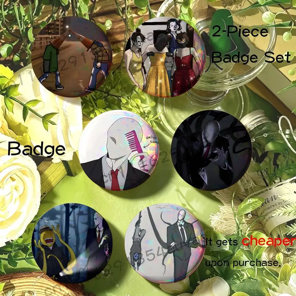 S-Slenderman C-Creepypasta Brooches for Backpack Accessories 25 32 44 58 75mm Round 2-piece set Free Mix