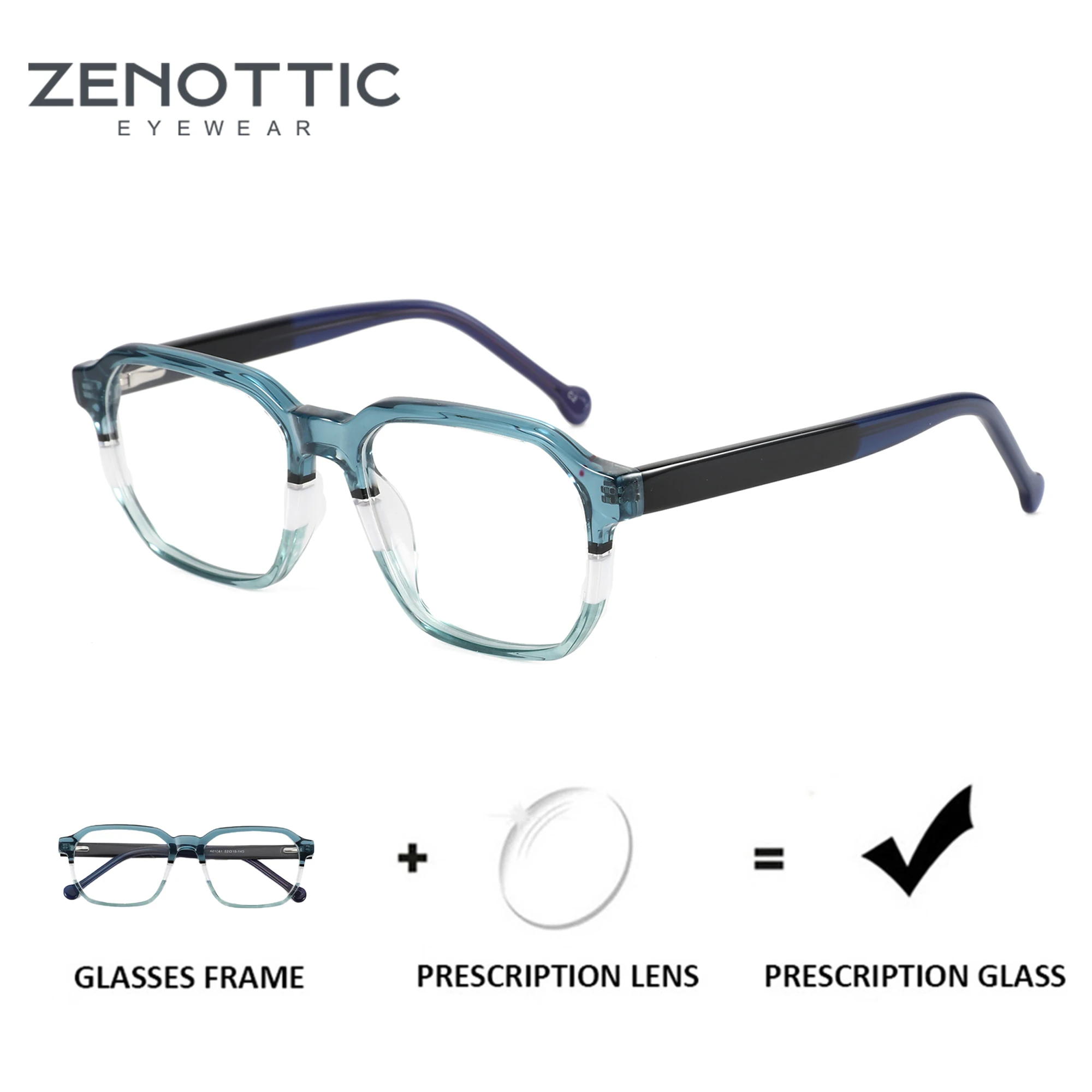 ZENOTTIC Men's Fashion Square Prescription Glasses Acetate Anti Blue Light Photochromic Progressive/Myopia Optical Eyewear