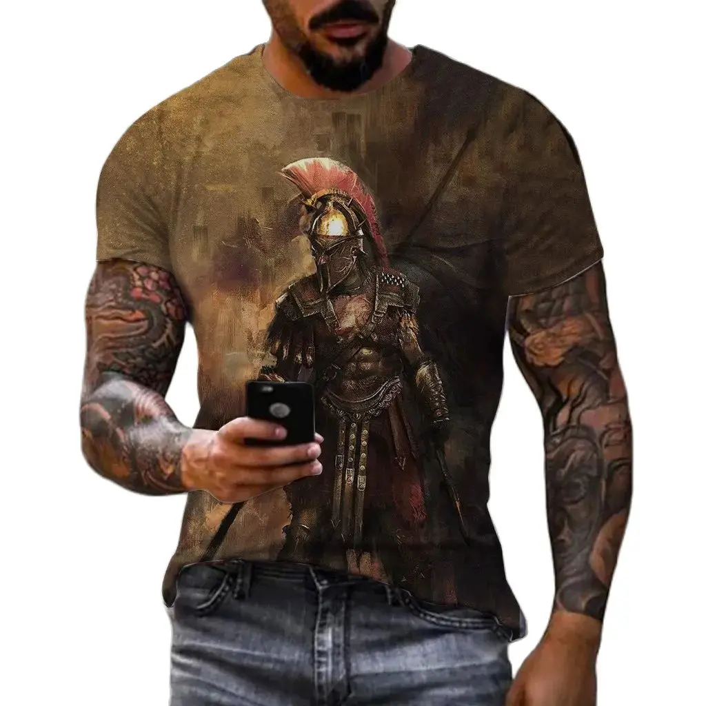 Summer Fashion Cool Spartan Warrior graphic t shirts Men new Casual Trend Personality Printed Round Neck Short Sleeve Tees Tops