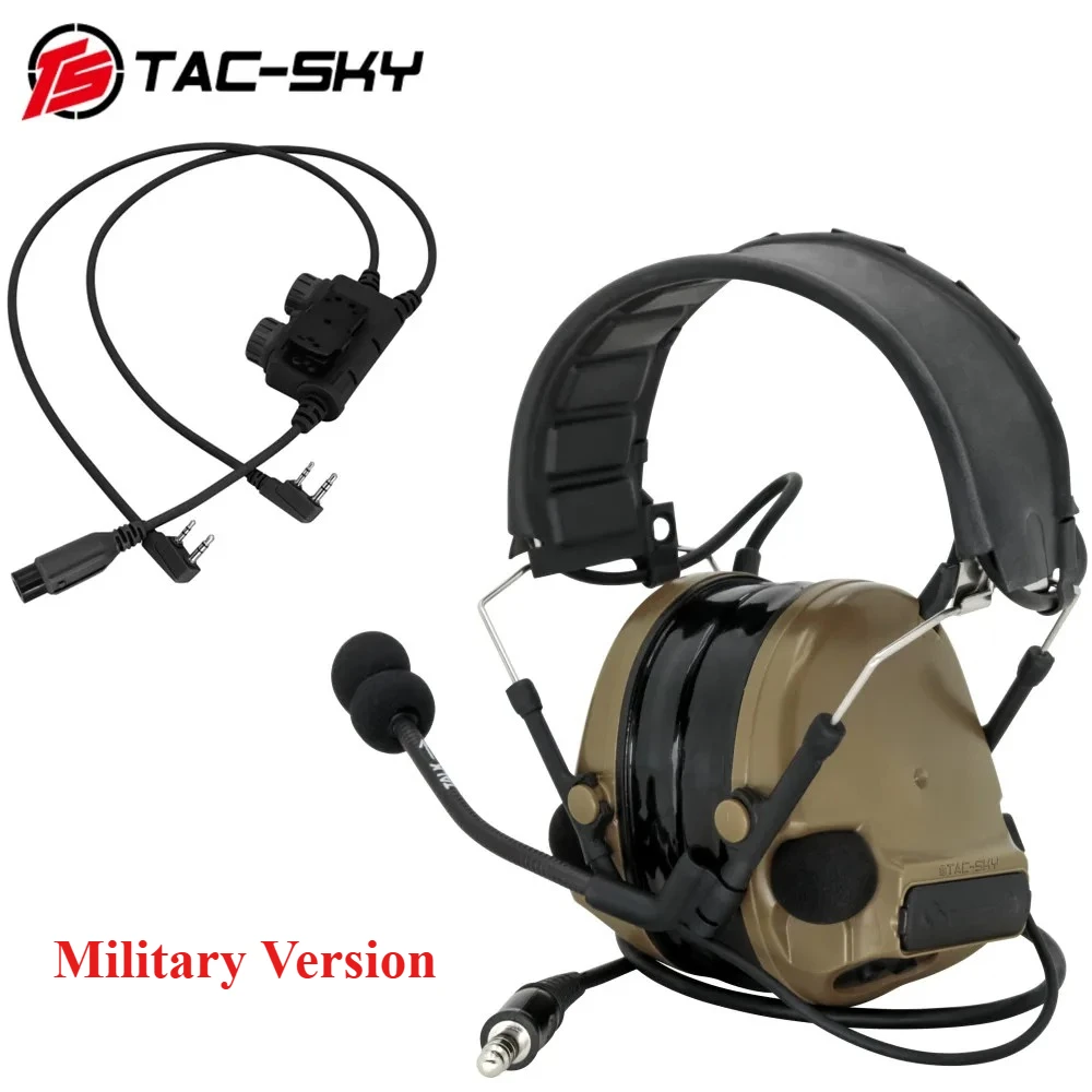 TS TAC-SKY Military COMTA III Tactical Headset with RAC PTT button, compatible with Baofeng walkie-talkies