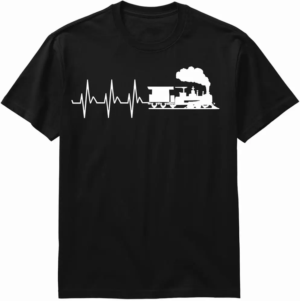 Train Locomotive EKG Heartbeat Pulse RailRoader Lover Gift T-Shirt High Quality 100%Cotton Short Sleeve