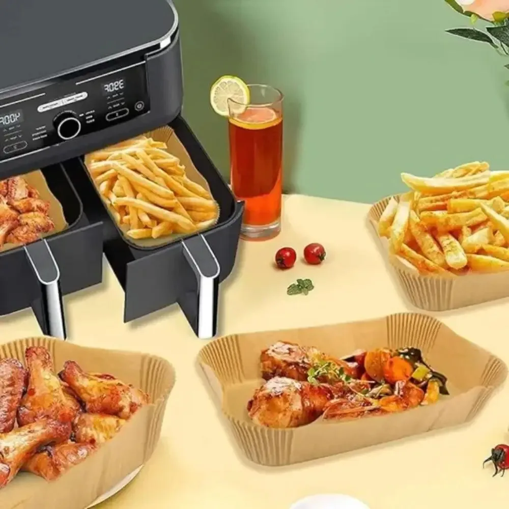 50/100szt Jednorazowa frytownica papierowa Prostokąt Kuchnia Pieczenie Airfryer Mata Olejoodporna Mikrofalówka Grill Papier do pieczenia Akcesoria