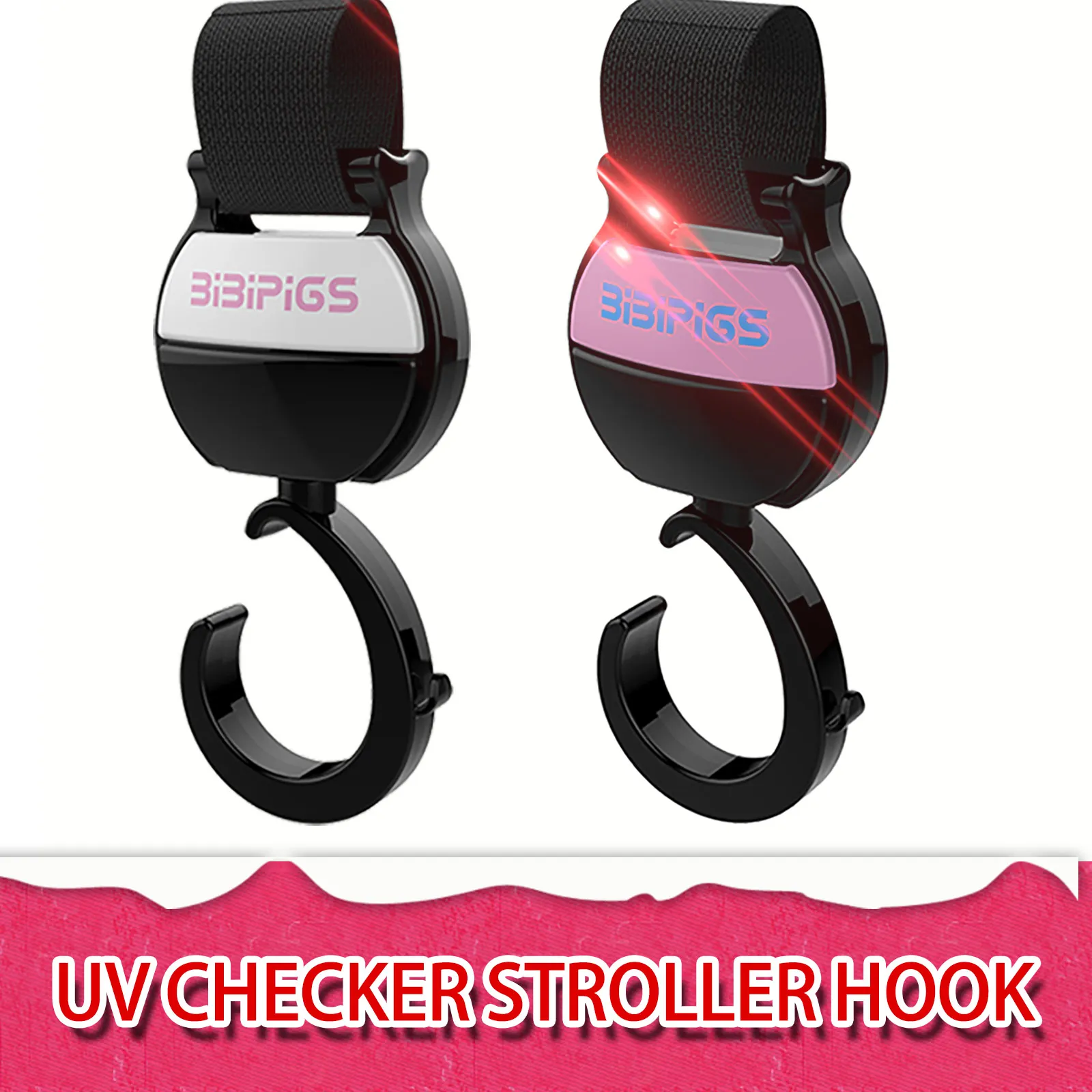 Baby stroller hooks, UV checker multi-purpose infant pram hanger hook,Mommy buggy clips hooks for stroller accessories