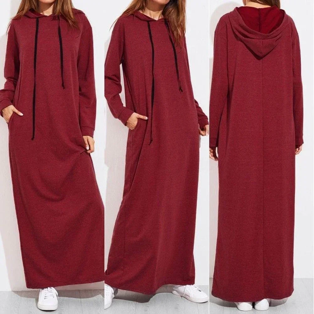 New Women\'s Sweater Dress Long Hooded Long Sleeve Pocket Elegant Dress Casual Sports Pullover Long Skirt Everyday Wear S-2XL