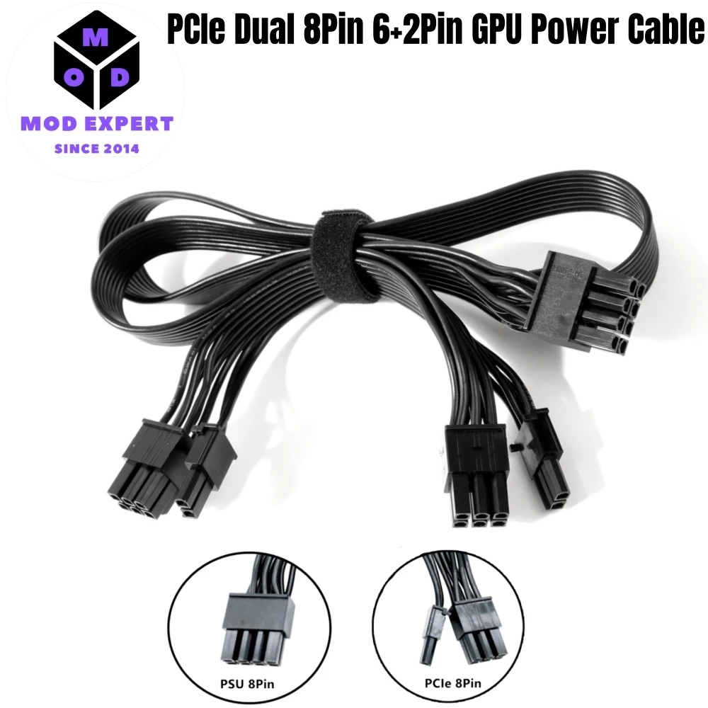

PCIe Dual 8Pin 6+2Pin with Pigtail GPU Card Power Cable for Corsair HX1200i, HX1000i, HX850i, HX750i Type 3 Modular Power Supply