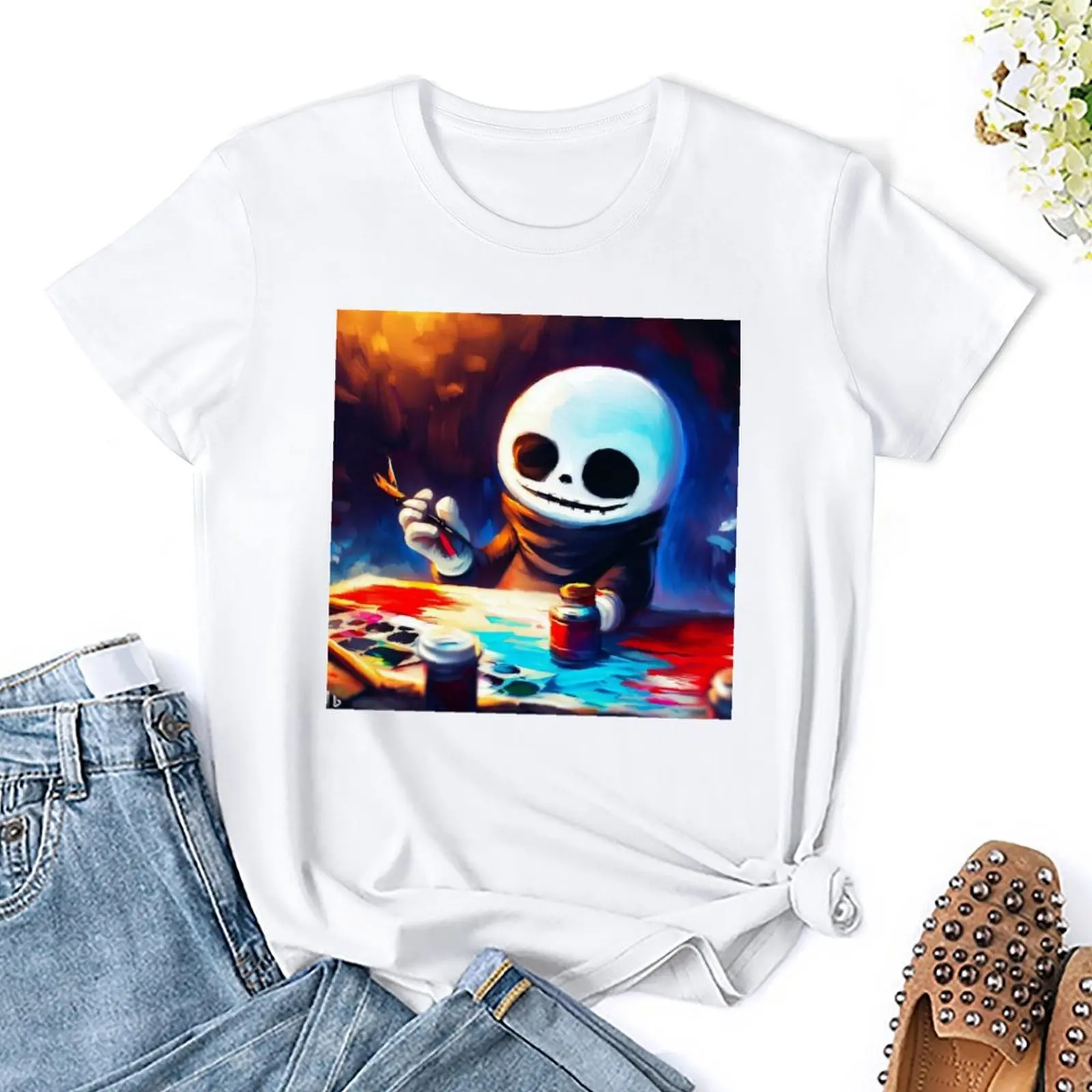 Painting The Many Emotions Of Sans Undertale T-shirt Crewneck Campaign Tshirt Novelty Travel Humor Graphic