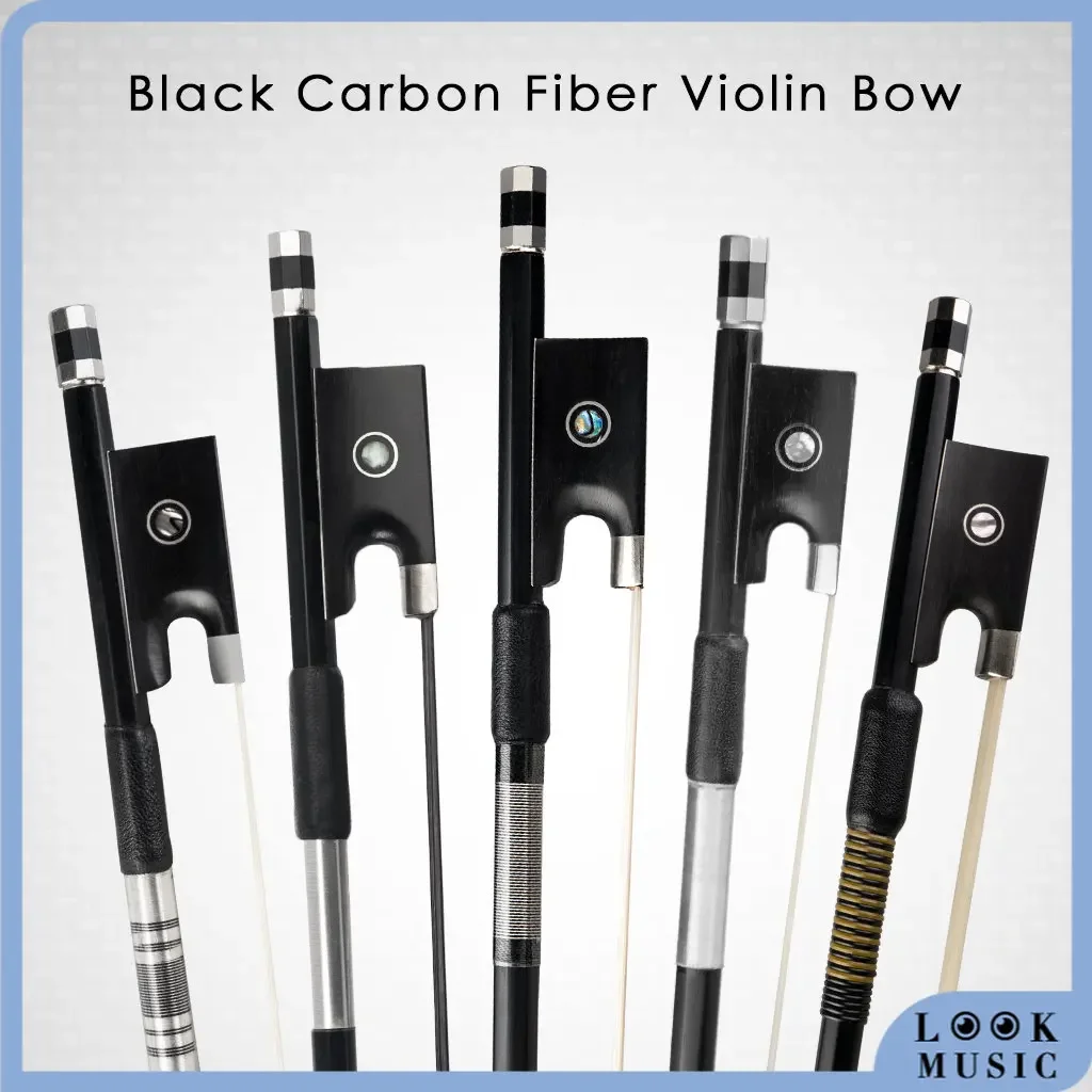 LOOK 4/4 Full Size Black Carbon Fiber Violin Bow White/Black Mongolia Horse Hair Round Stick Paris Eye Ebony Forg Fast Response