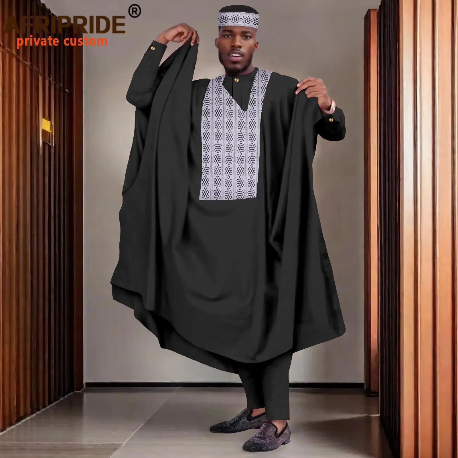 African Clothes for Men Agbada Robe Shirts Pants and Tribal Hat Set Dashiki Outfits Plus Size Casual Traditional Attire 2416075