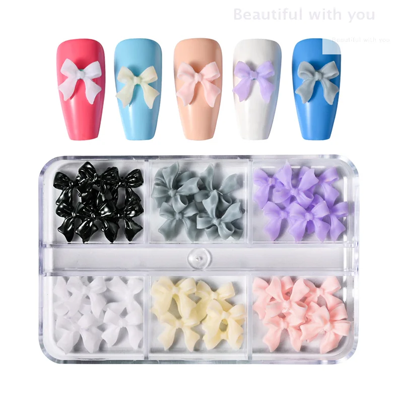 

New30Pcs/1Box White Ribbon Resin Bowknot Nail Charm Parts 3D Ribbon Nail Art Decoration Accessories DIY Manicure Design