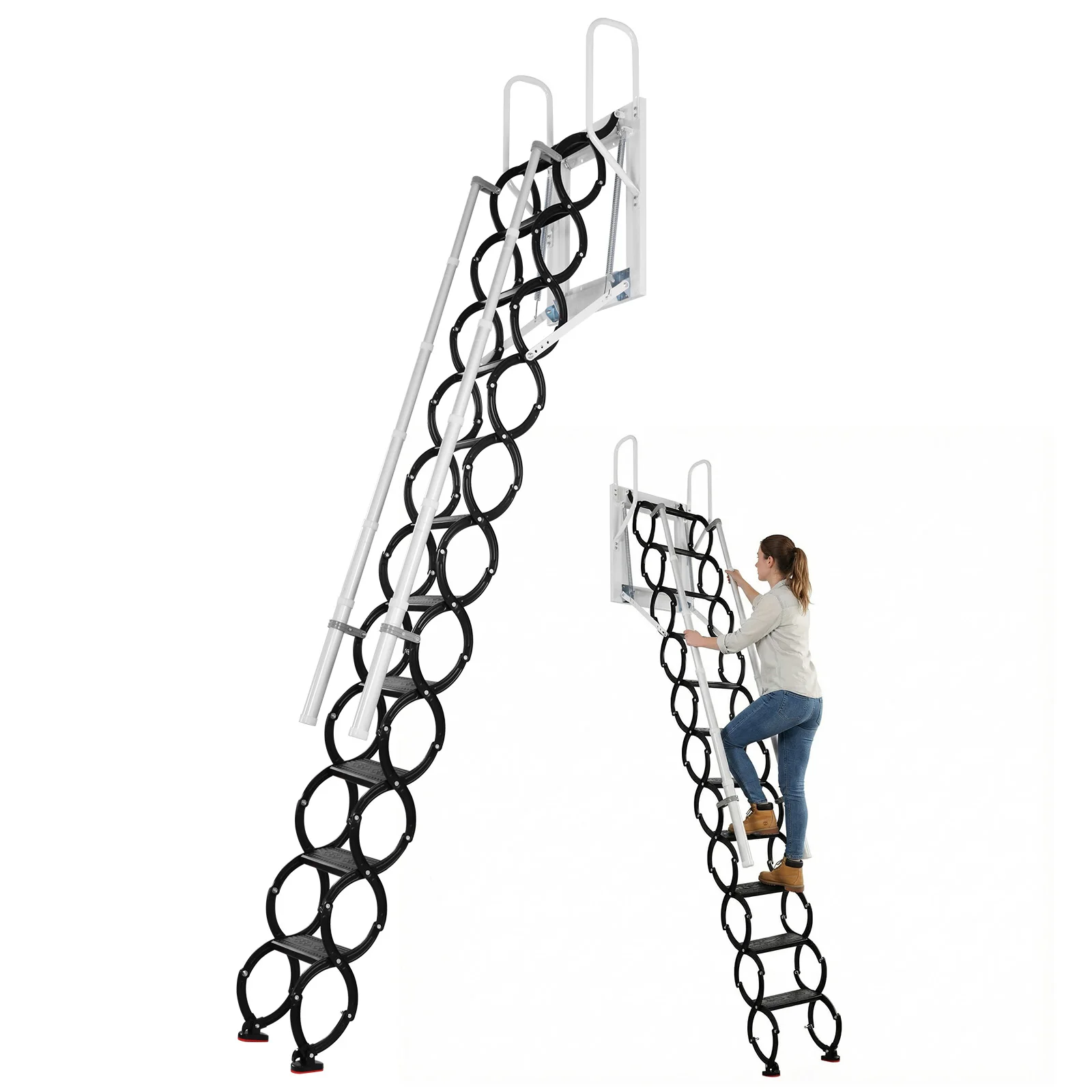 

Telescoping Ladder with 2 Handrails and Pull-Down System Telescoping Attic Ladder Load Capacity 660Lbs for Indoor Outdoor