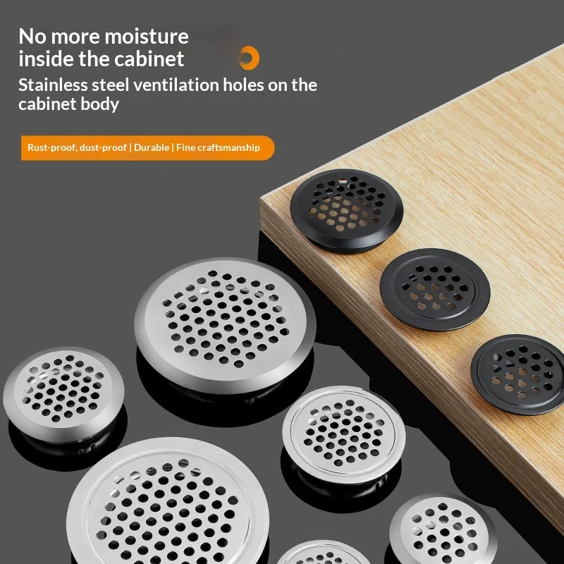 5PCS Stainless Steel Double-Sided Breathable Hole Plug for Cabinet Wardrobe Heat Dissipation Decorative Shoe Cabinet Cover