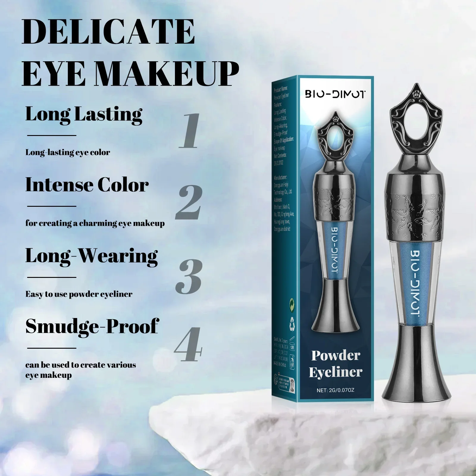 Wasserfester und wischfester blauer Puder-Eyeliner – langanhaltende, intensive Farbe zum Schwimmen, Partys, tägliches Make-up (2 g) BIO-DIMOT