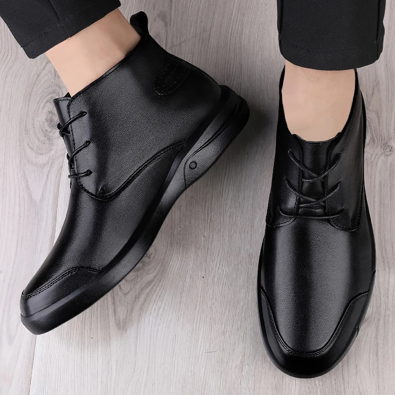 Famous Luxury Ankle Boots High Quality Mens Shoes Genuine Leather Casual Shoes Men Cow Leather Dress Warm Winter Boots for Men view 3