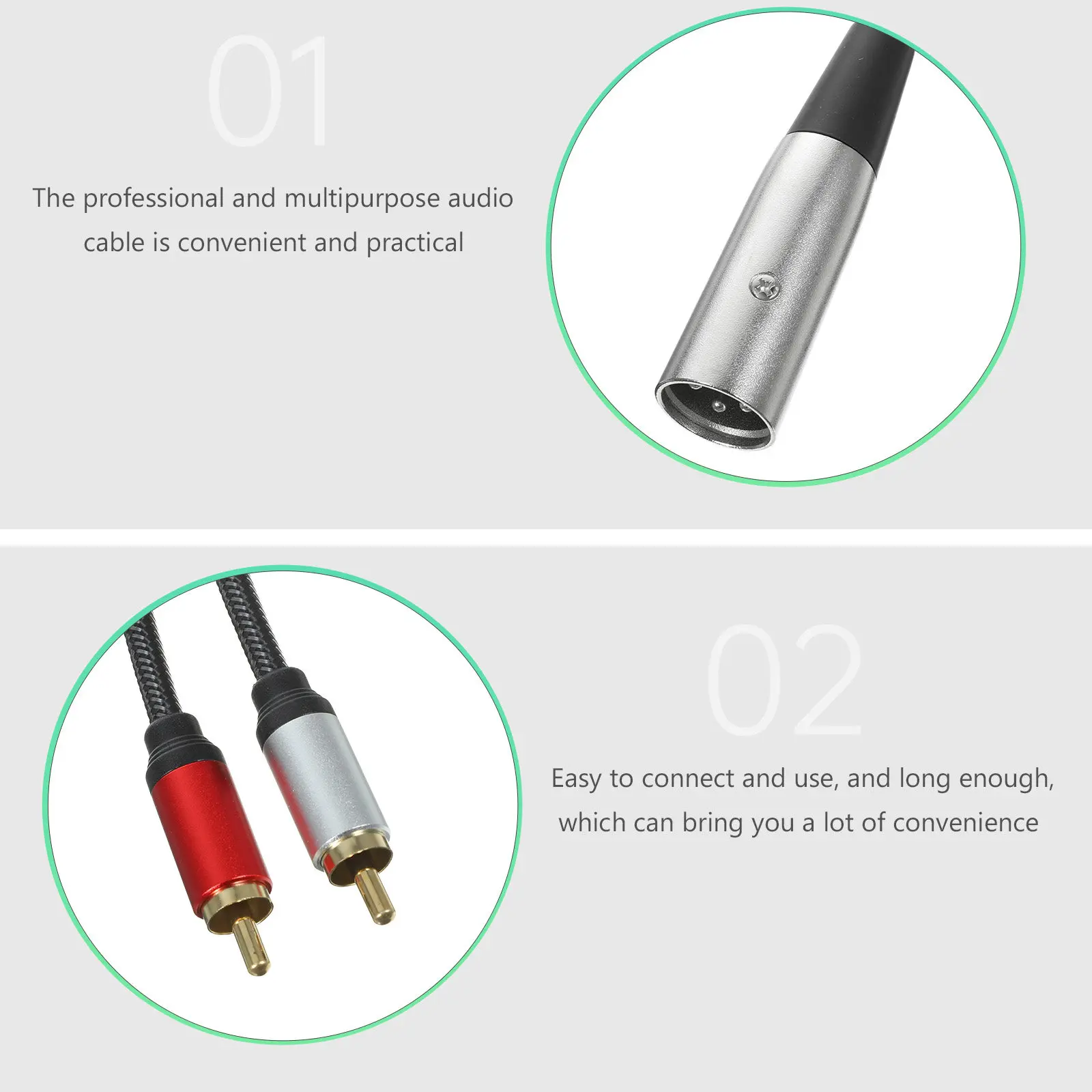 Xlr to Rca Audio Cable Strong Anti-Interference Audio Adapter Cable Microphone Cord for Amplifier Sound System Stable