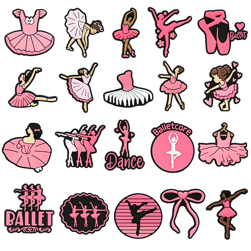 Série de ballet pour filles, breloques de chaussures en PVC, pantoufles, combinaison de boucles, accessoires de bracelets adaptés, bandes de décoration, cadeau de fête unisexe