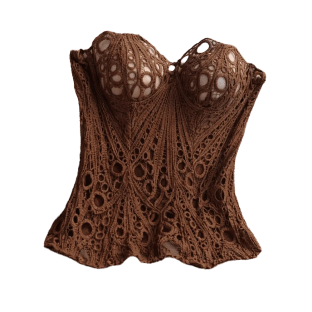 Close Fit Back Tie Hollow Out Corset Top Irregular Hem Mesh Splicing Slimming Tube Top Fishbone Lace Corset Women’s Wear