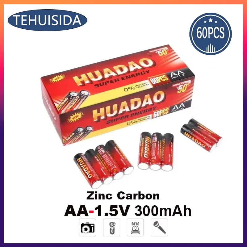 

60 PCS AA disposable carbon zinc manganese dry battery 1.5V 300mAh suitable for toys calculator flashlight camera remote control