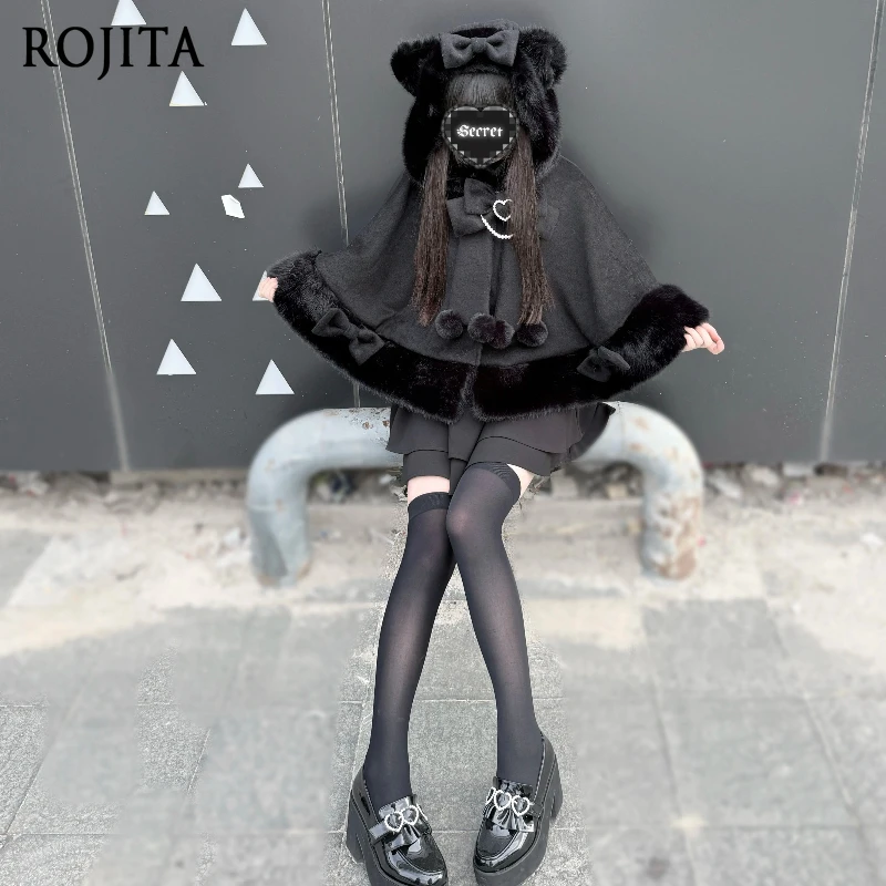 

Sweet Black Cloak Women 2025 New Japanese-style Mass-Produced Fleece-Lined Cat Ear Cape Cute Autumn Winter Warm Hooded Cloak
