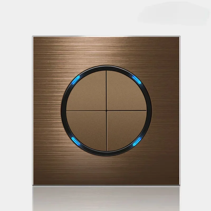 Hoge kwaliteit koffiekleur universele Retro Eu FR 220V wandlichtschakelaar, resetknopschakelaar stopcontact met LED-indicator