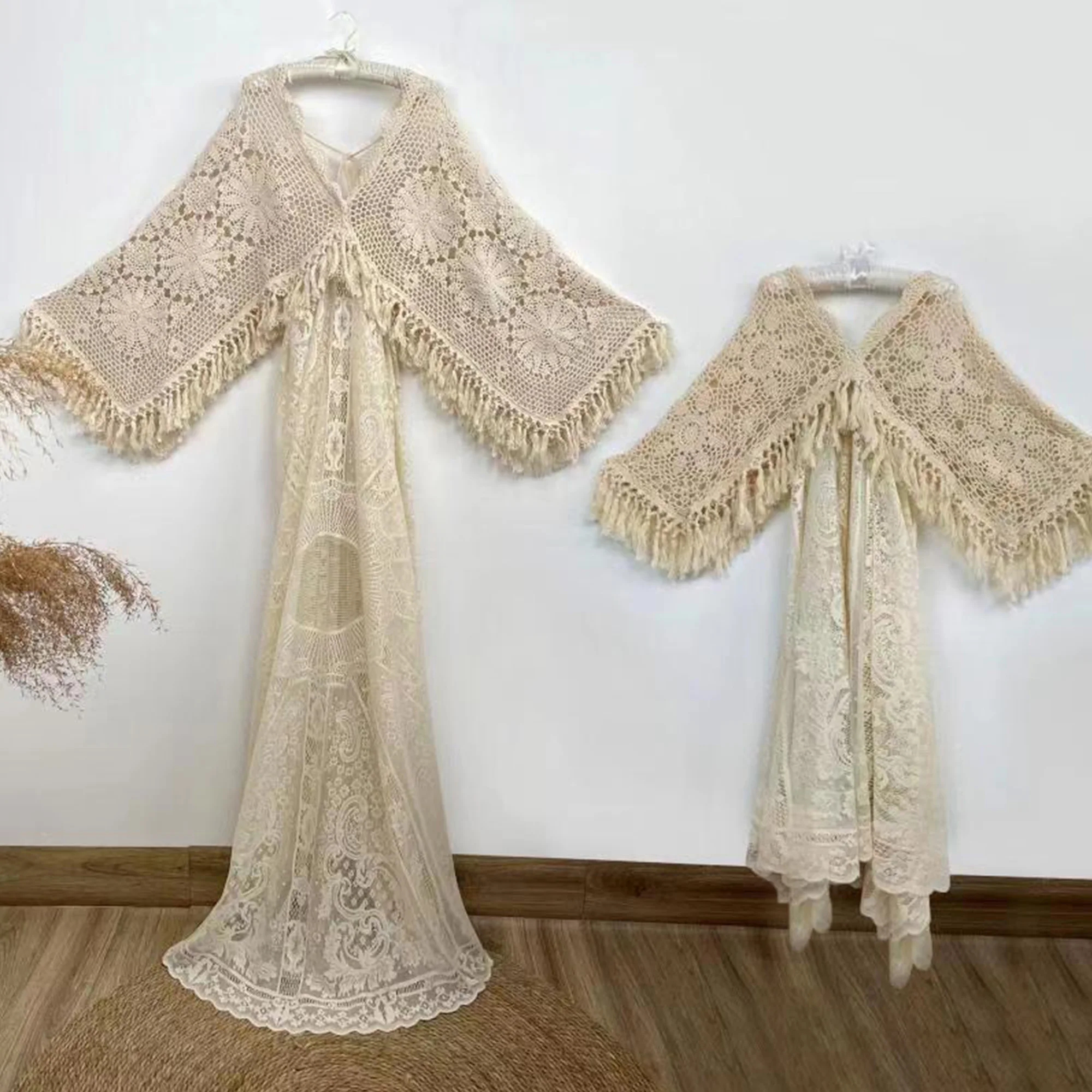 Don&Judy Bohemian Mommy&Me Dress Set Mother And Daughter 4-8 Years Girl Photoshoot Crochet Tassel Lace Family Photography Outfit