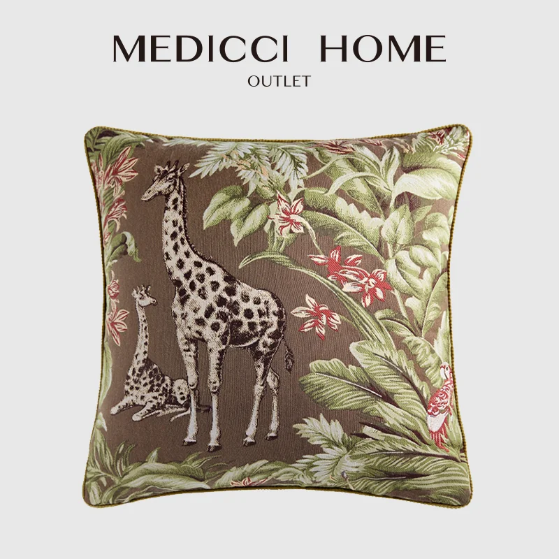 Medicci Home Southeast Asian Retro Sofa Cushion Cover High End Luxury Jungle Giraffe Jacquard Throw Pillow Case Urban Home Decor