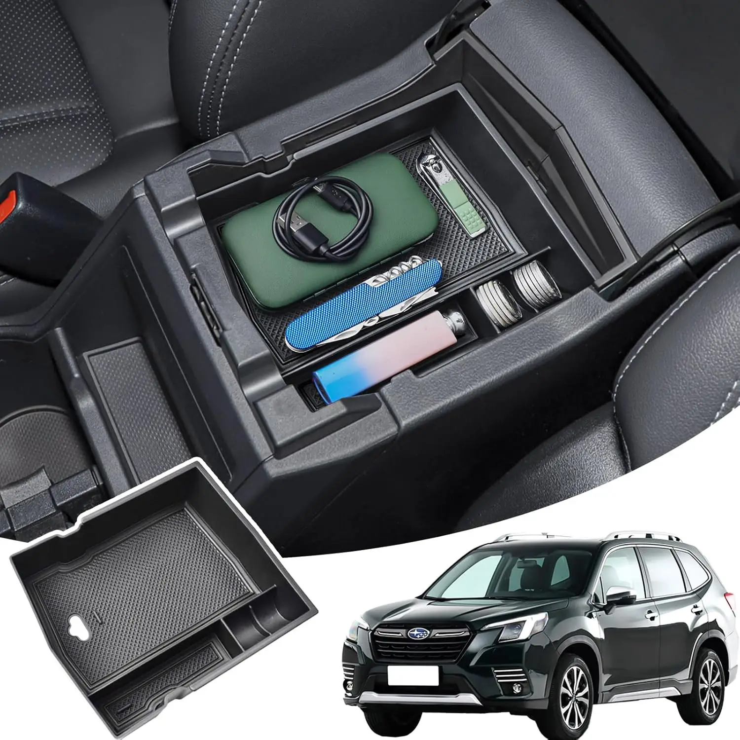 

Center Console Organizer Compatible with Subaru Forester 2019 2020 2021 2022 2023 2024 Accessories,Armrest Secondary Storage Box