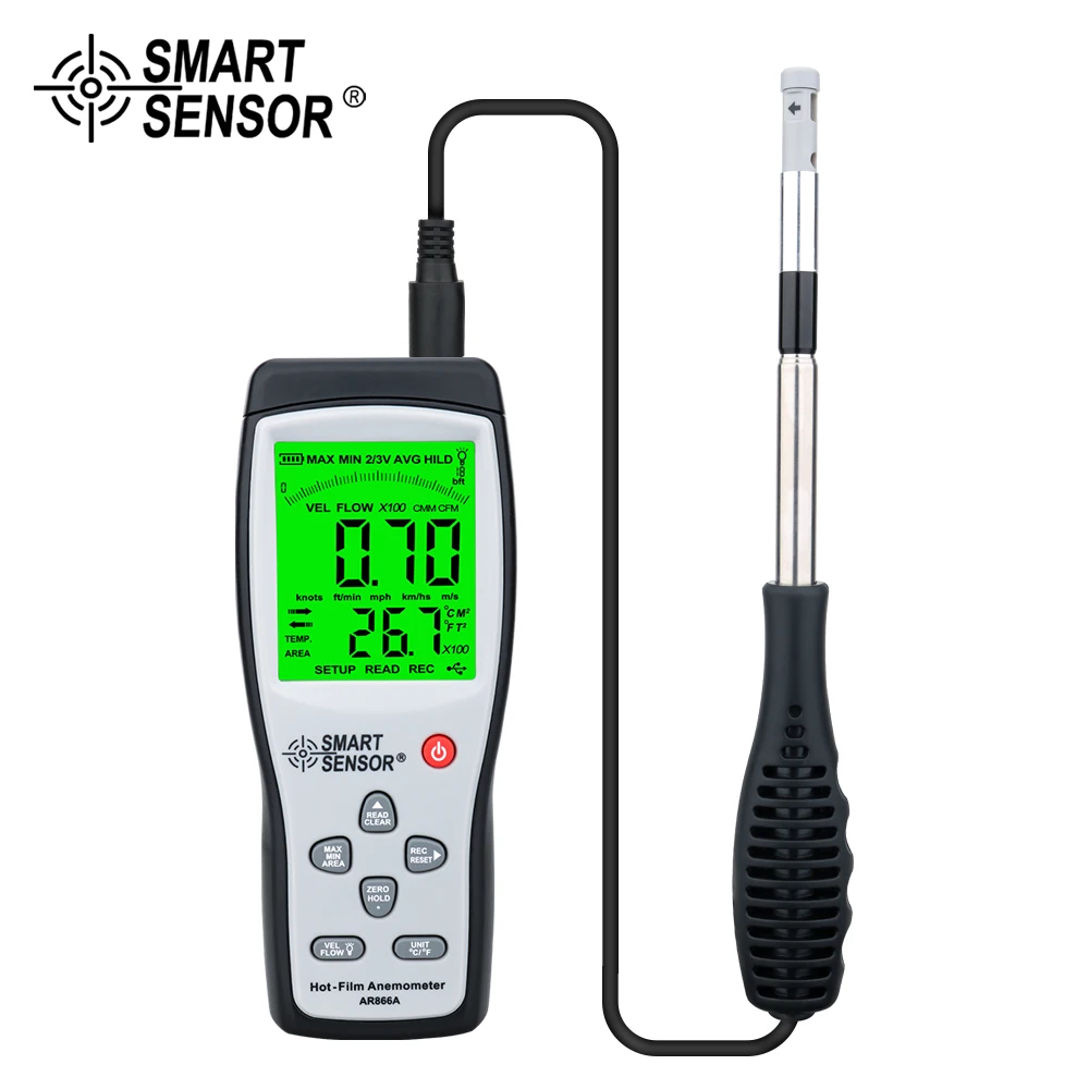 Digital Hot-film Anemometer Wind Speed Meter Air Velocity Temperature Measurement 40M/S Data Hold to PC via USB Diagnostic-tool