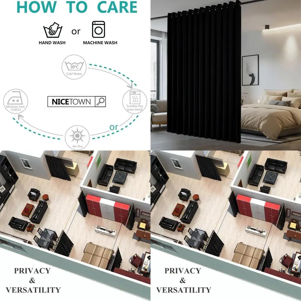 

Штора-перегородка для спальни, 2,4 м в высоту, 3 м в ширину, черная, с люверсами, портативная, для скрытия беспорядка и разделения пространств
