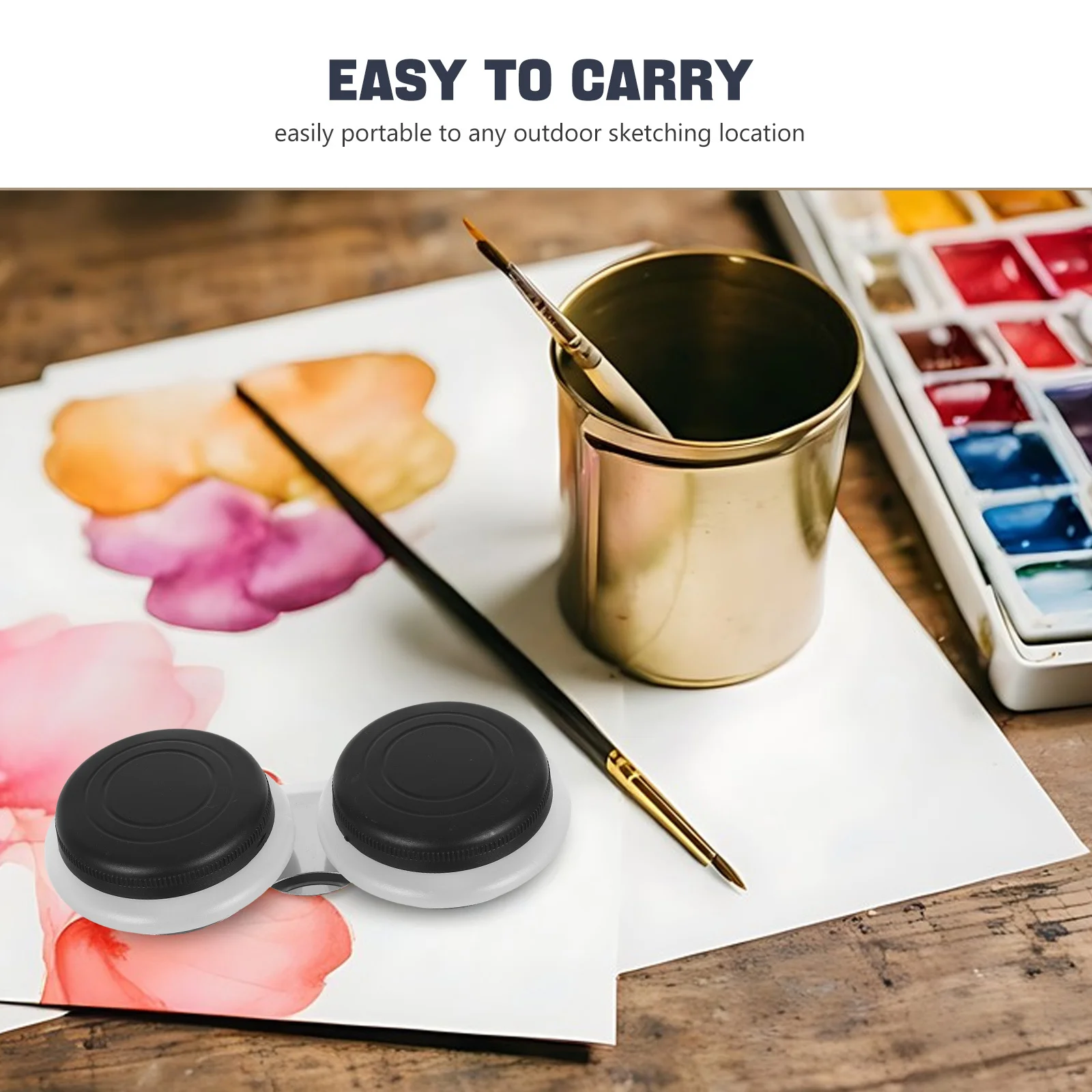 4 قطع أكواب لوحة طلاء فنية محمولة للاستخدام الخارجي مع غطاء من الفولاذ المقاوم للصدأ، صينية خلط معدنية، حاوية تنظيف طلاء السفر