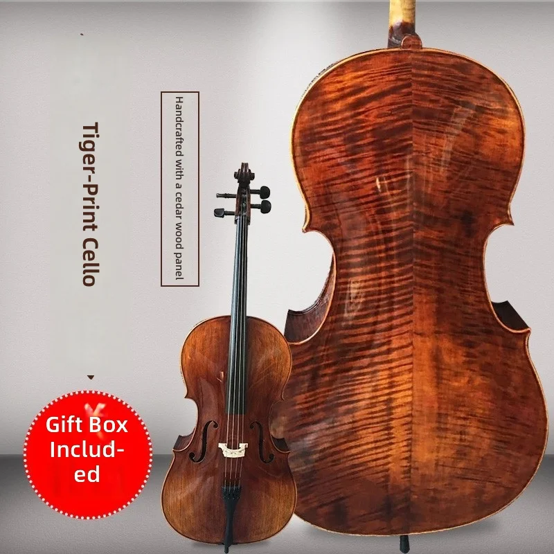 All handmade professional grade performance grade solid wood natural tiger pattern adult children practice grade cello beginner