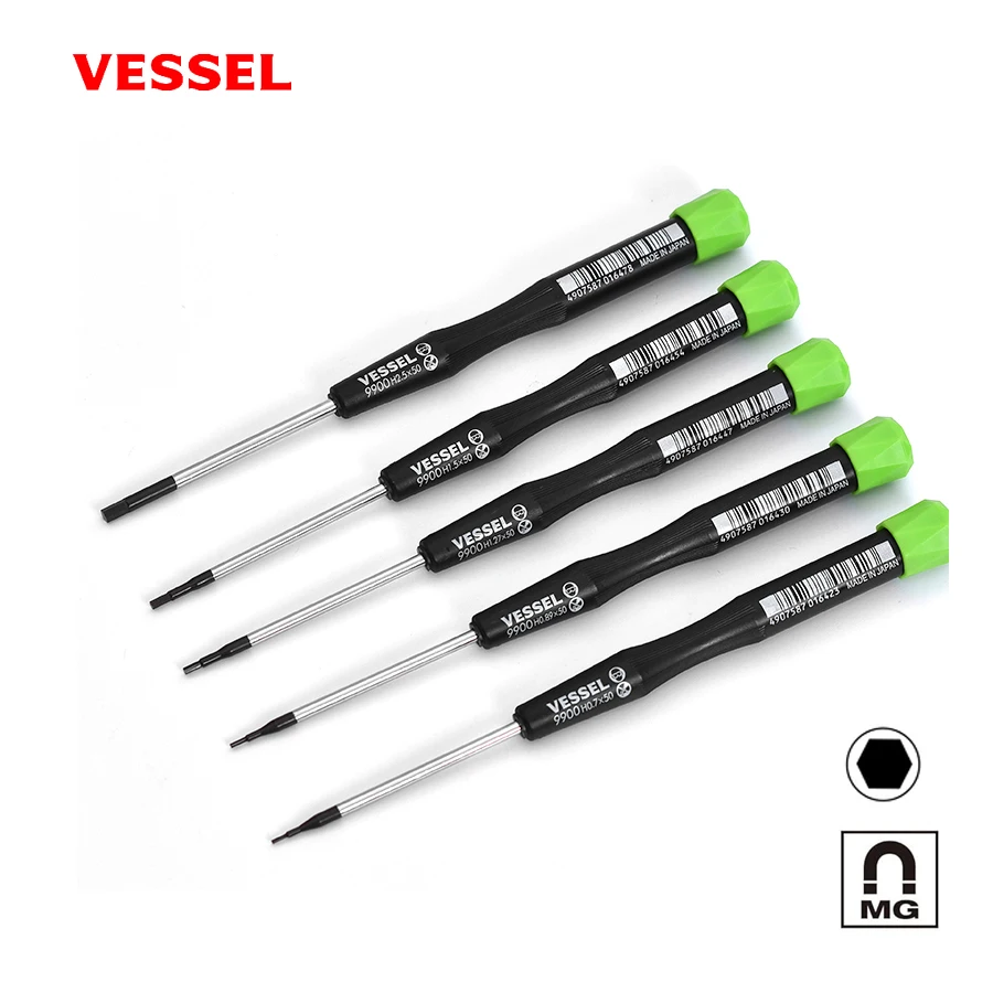 VESSEL Magnetic Precision Screwdriver HEX Head Super Small Repair Screwdrivers For Mobile Phone/PC/Came/Camera 9900 Series