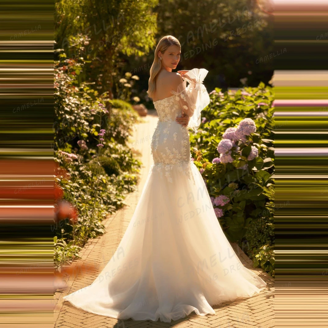 Proste suknie ślubne w stylu boho, syrenka, damskie, koronkowe, z odkrytymi ramionami, dekolt w serce, aplikacje, suknie ślubne, Vestidos De Novia, szyte na miarę