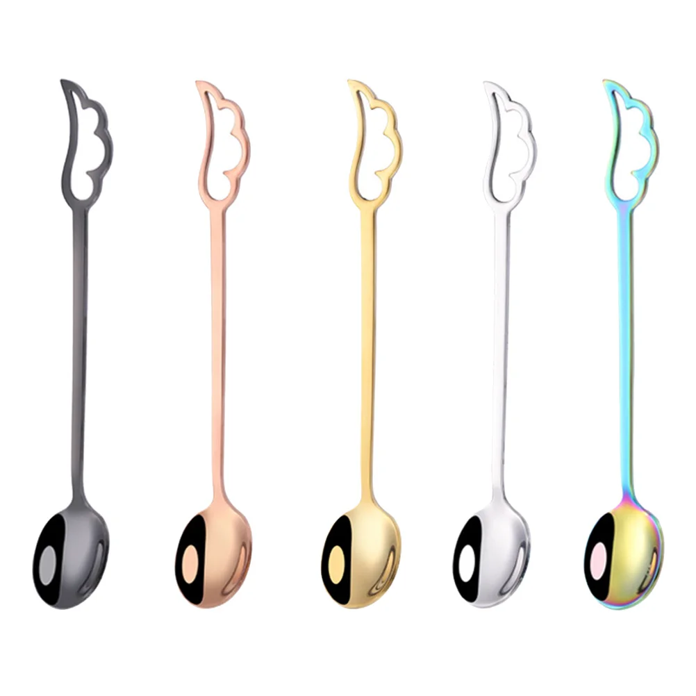 

5Pcs Stainless Steel Coffee Spoon Wing Shape Scoop Ice Cream Dessert Mixing Spoon Polished Surface Wing Shape Scoop